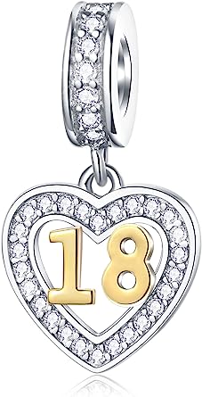 0.01 CT Diamond Heart Number 18 Silver Charm