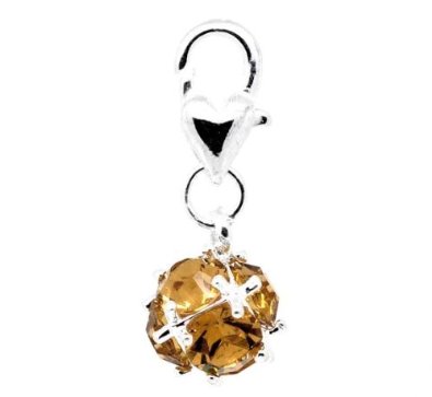 Amber Topaz November Birthstone Clip On Silver Plated Charm