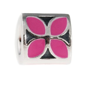 Pandora 4 Petal Pink Enamel Flower Silver Charm