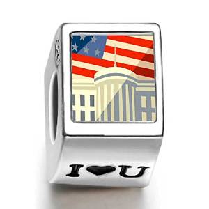 Pandora American Flag Whitehouse Heart Photo Charm