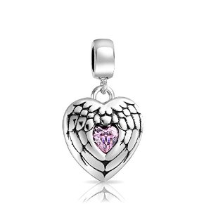 Pandora Angel Wing Heart Message Pink Dangle Charm image