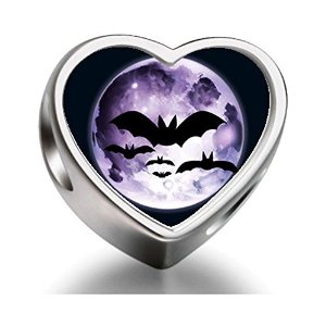 Pandora Bats Fly Over Moon Heart Photo Charm