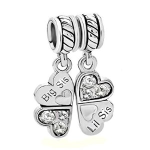 Pandora Big SiS Lil SiS Love Heart Clover Dangle Charm image