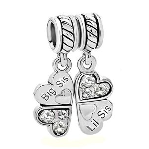 Pandora Big SiS Lil SiS Love Heart Clover Dangle Charm