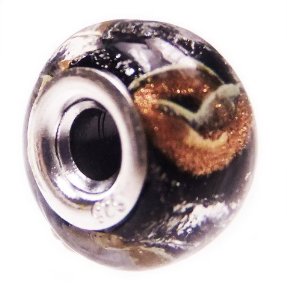 Pandora Black Brown Silver Glass Charm