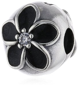 Pandora Black Enamel Cubic Zirconia Enamel Flower Clip Charm image