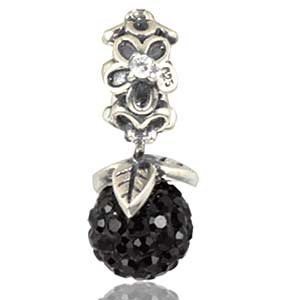 Pandora Black Flower Crystal Ball Dangle Charm