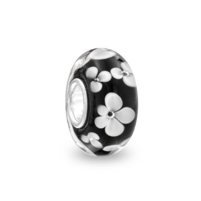 Pandora Black Flower Murano Glass Sterling Silver Charm