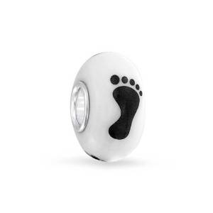 Pandora Black Foot Print On White Murona Glass Charm image