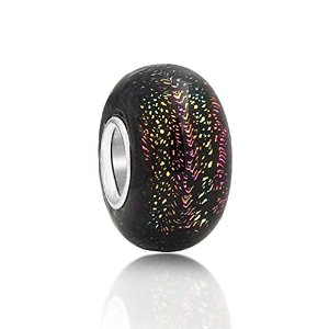 Pandora Black Murano Glass Purple Green Glitter Charm