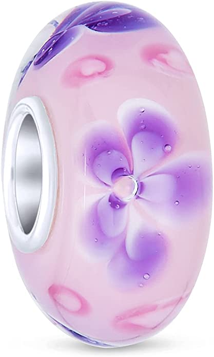 Pandora Black Pink Poppy Flower Glass Charm