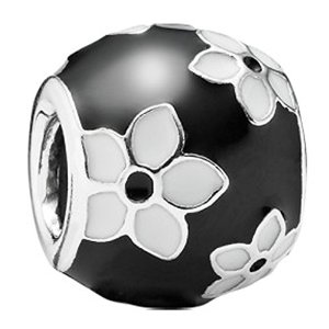 Pandora Black White Enamel And Flower Charm