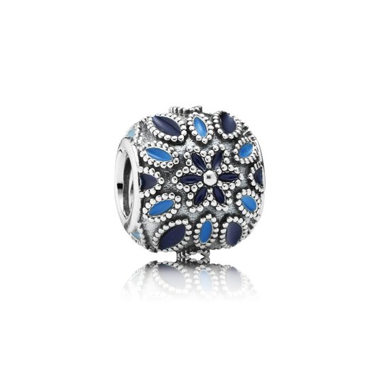 Pandora Blue Enamel Floral Barrel Charm