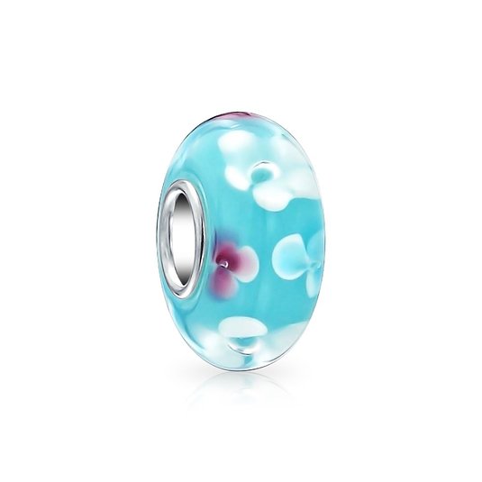 Pandora Blue Glass White Flowers Glass Charm