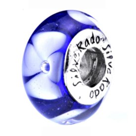 Pandora Blue Morano Glass White Flowers Charm