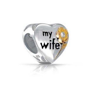 Pandora CZ Flower Two Tone My Wife Heart Charm