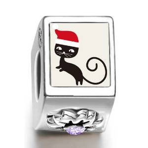 Pandora Cat With Flowers Heart Photo Charm image