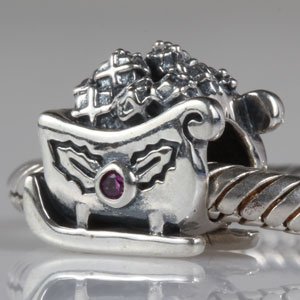 Pandora Christmas Santa Claus Sleigh Pink CZ Charm image