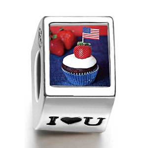 Pandora Cupcake American Flag Photo Charm