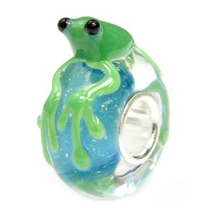Pandora Cute Green Leaping Frog Blue Glass Charm