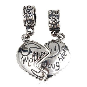 Pandora Dangle Mother Daughter Heart Separable Bead Charm