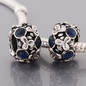 Pandora Dark Blue Stones Flowers Charm