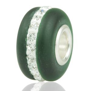 Pandora Emerald Murano Frosted Glass Clear Swarovski Crystal Charm