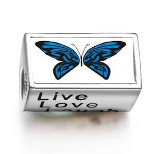 Pandora Exotic Blue Butterfly Live Love Laugh Photo Charm