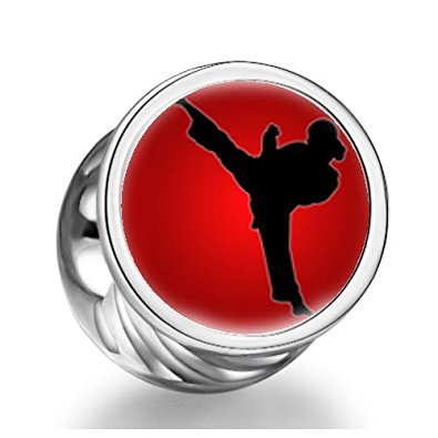 Pandora Female Taekwondo Kick Heart Photo Charm