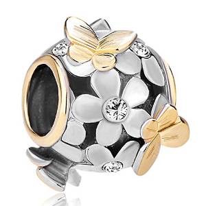 Pandora Flower Clear Crystal Gold Plated Charm
