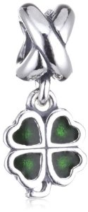 Pandora Four-leaf Clover Green Enamel Pendant Silver Charm