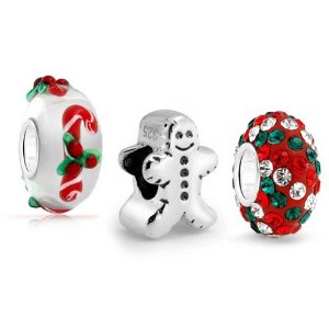 Pandora Gingerbread Man Cookie Christmas Candy Cane Set Charm