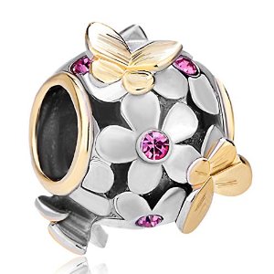 Pandora Gold Plated Amethyst Flower Butterfly Charm