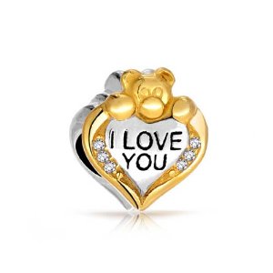 Pandora Gold Plated CZ I Love You Bear Heart Charm