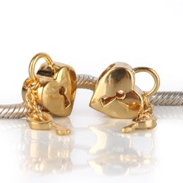 Pandora Gold Plated Heart Lock Key Charm
