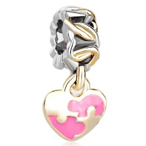 Pandora Gold Plated Rose Pink Heart Dangle Charm image
