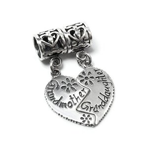 Pandora Grandmother Granddaughter Love Heart Daisy Flower Dangle Charm image