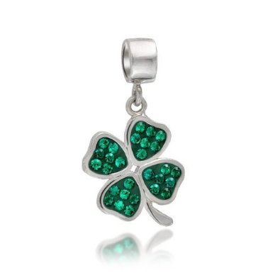 Pandora Green Crystal Shamrock 4 Leaf Clover Dangle Charm image