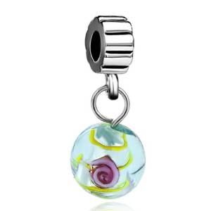 Pandora Green Flower Murano Glass Dangle Charm