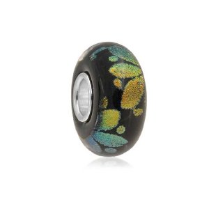 Pandora Green Glitter Black Murano Glass Charm
