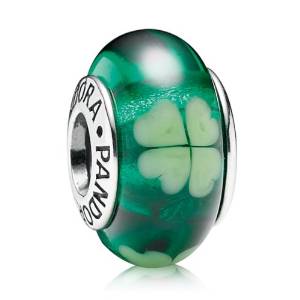 Pandora Green Murano Glass Silver Bead Charm