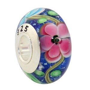 Pandora Green Pink Flower Murano Glass Charm image