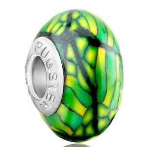 Pandora Green Stipes Yellow Spots Dotted Polymer Clay Charm image