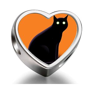 Pandora Halloween Black Cat Heart Photo Charm