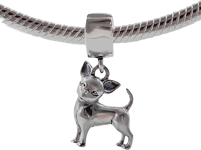 Pandora Handmade Long Haired Chihuahua Dog Sterling Silver Charm image