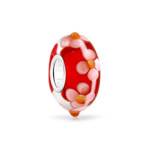 Pandora Hawaiian Red White Flower Glass Charm image