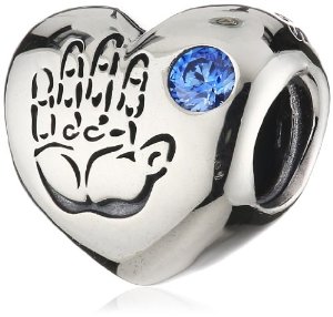 Pandora Heart Hand CZ Birthstone Silver Charm