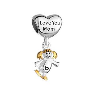 Pandora Heart I Love Mom Dangle Girl Charm