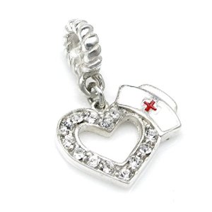 Pandora Heart Love With Nurses Cap Crystals Dangle Charm image