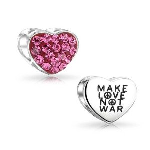 Pandora Heart Make Love Not War Pink Crystal Charm image